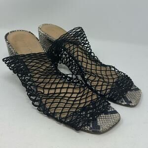 Veronica Beard Kasi Snakeskin Print Block Heel Mesh Slide Sandal In Black 8.5